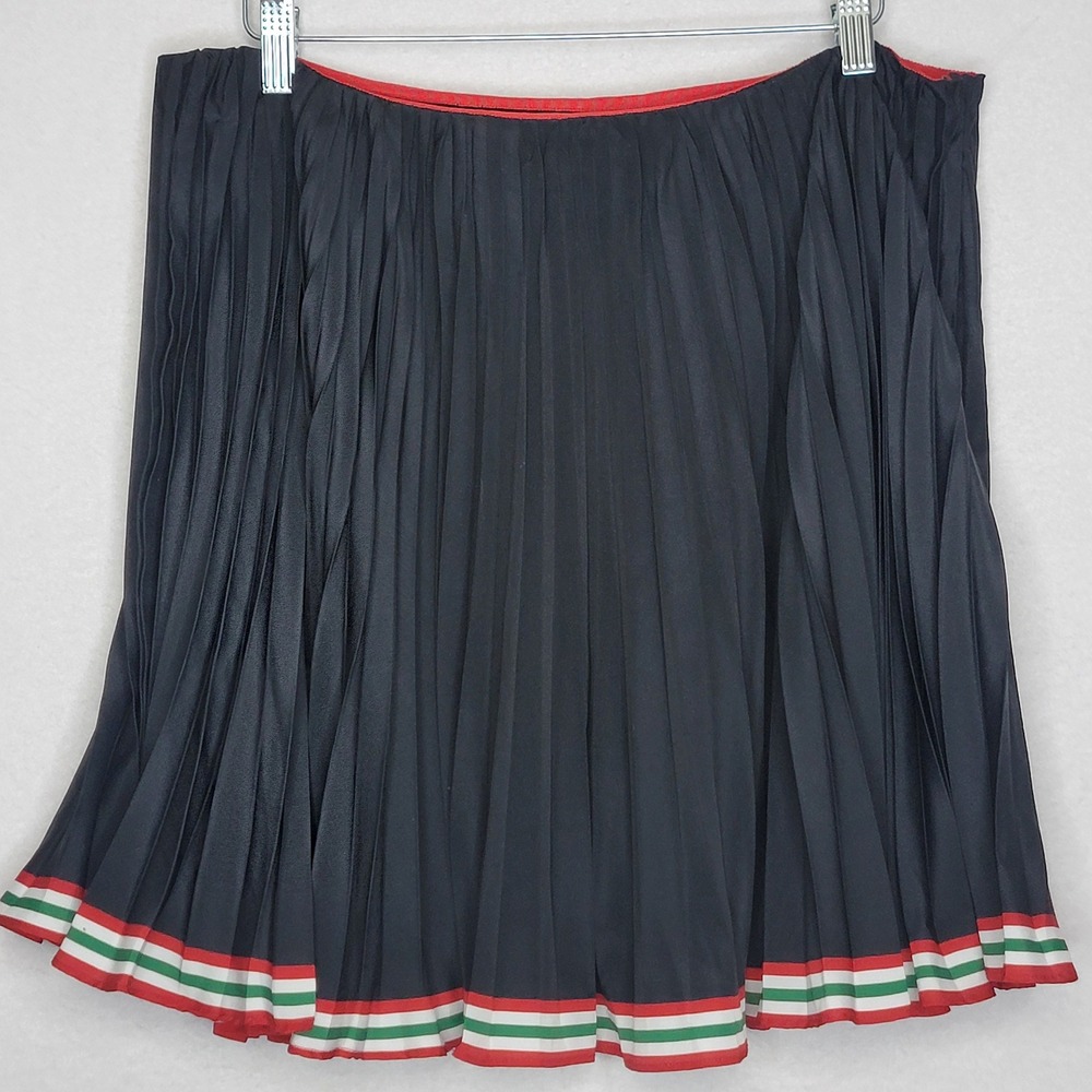 Maeve Anthropologie Black Pleated Mini Skirt Striped Hem Varsity Preppy Size 16